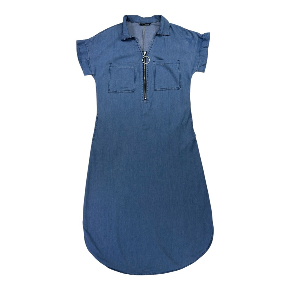 C.O.Z.Y Denim Shirt Dress S Blue Boho Chic Summer Safari Casual Streetwear